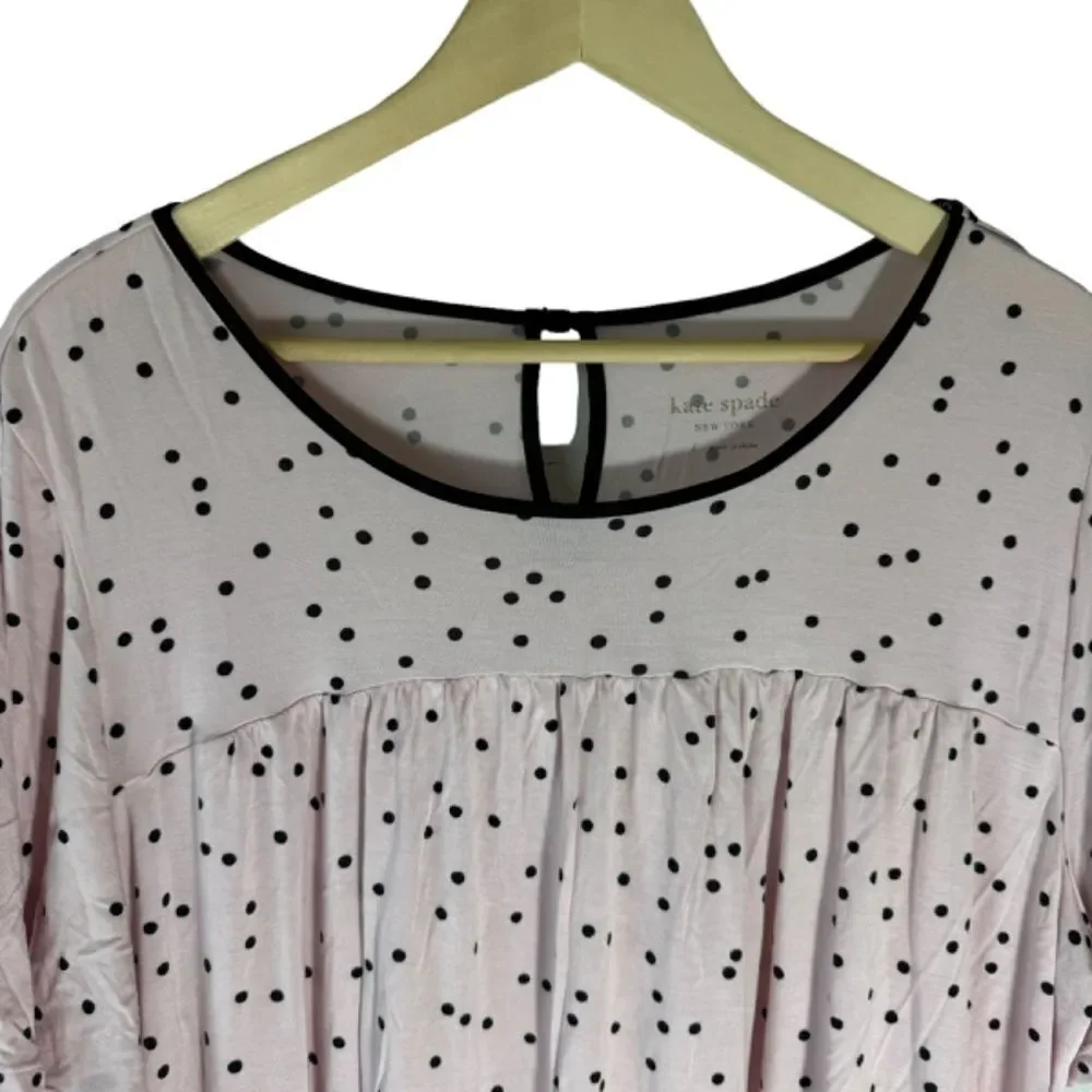Kate Spade Pink Polka Dot Keyhole Back Shirred Nightgown Sz‎ L